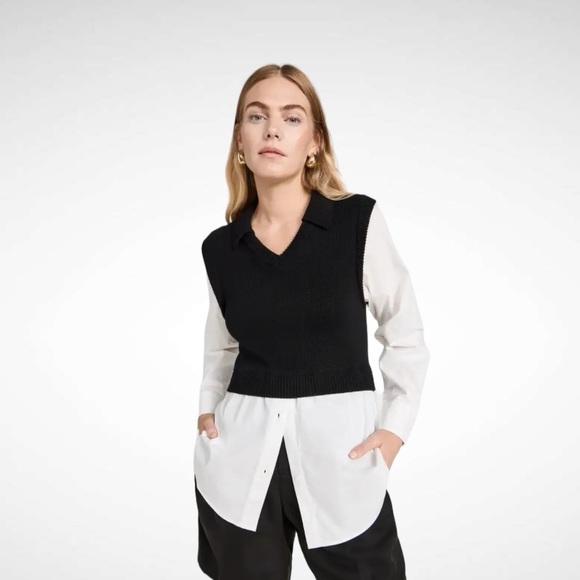 pistola Sweaters - New! PISTOLA SOFIA V-NECK COLLARED VEST ATTACHED SHIRT SIZE SMALL
